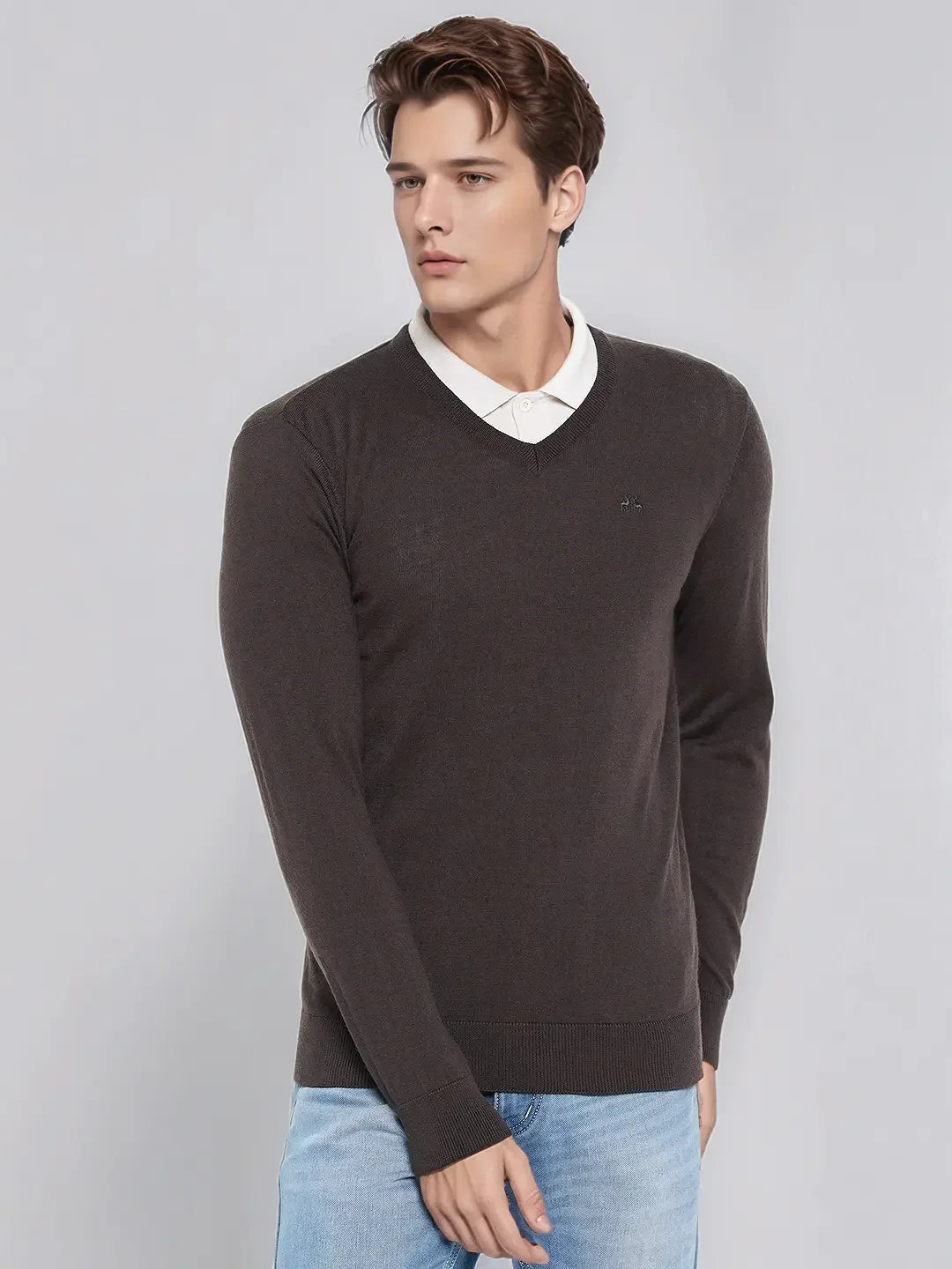 Merino Wool V-Neck Sweater - Charcoal Grey